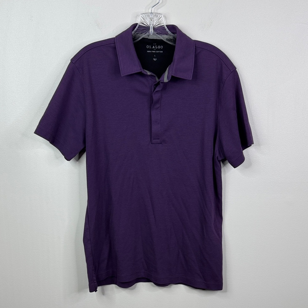 01.Algo Slim Fit Purple Pima Cotton Polo Shirt Men’s Large Deep Plum Luxury